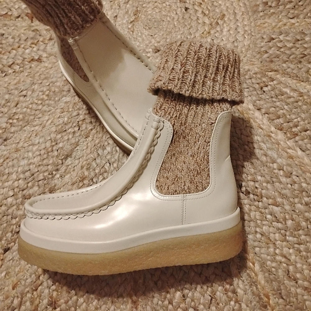 NWT! Chloe Jamie Cream and Tan Women's Ankle Boots European (W) 5 USA (W) 5 - Picture 8 of 16